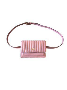 Coach Pink Leather Klare Linear Quilted Foldover Belt Bag Crossbody Shoulder